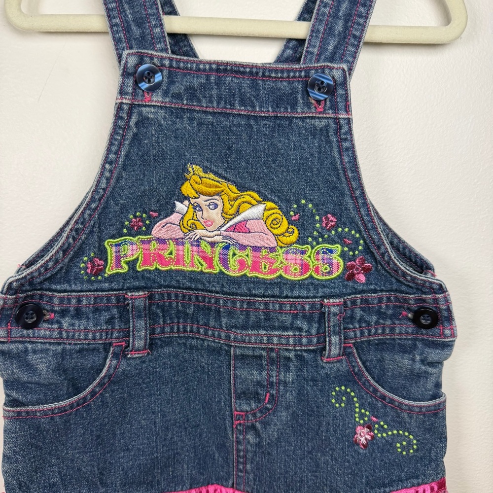 Y2K Disney Princess Denim Overall Dress Embroidered Kid’s Size 2T Plaid Retro - Picture 3 of 6